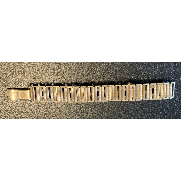 VTG Ruby Red & Smoky Gray Glass Cabochon Link Bracelet Gold Tone Art Deco Style - Picture 11 of 15